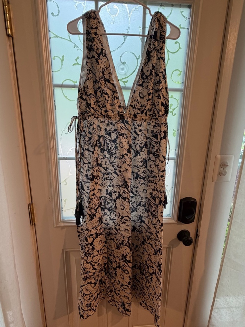 Floral V-Neck Maxi Dress in Navy and White